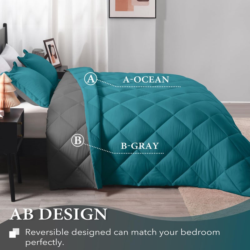 downluxe Twin Comforter Set - Ocean and Grey Twin Comforter, Soft Bedding Sets for All Seasons -2 Pieces - 1 Comforter (66"x92") and 1 Pillow Sham(20"x26") - Image 4